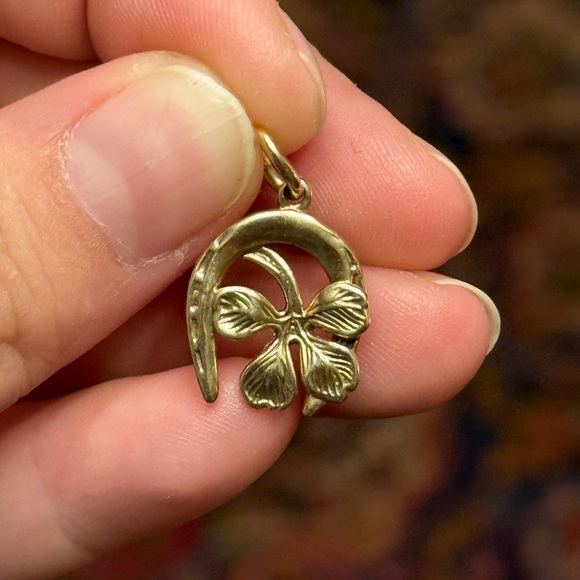 Solid 10k Yellow Gold Clover Horseshoe Charm